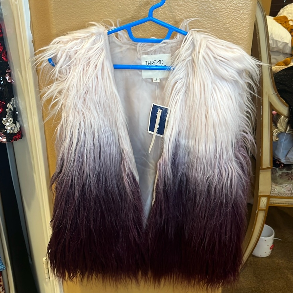 Thread & Supply Ombré Light Pink and Purple Faux Fur Vest
